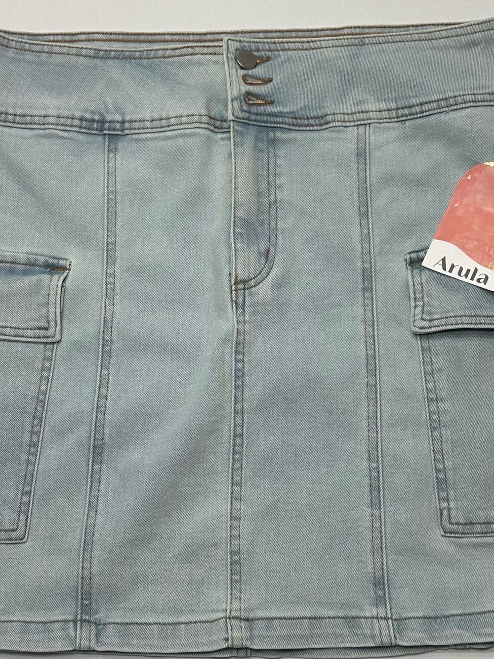NWT Arula Denim Cargo Mini Skirt Light Wash Utility 0X Size 14